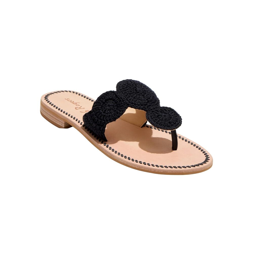 JACK ROGERS WOMEN'S JACKS CROCHET SANDALS FLAT, BLACK, 10